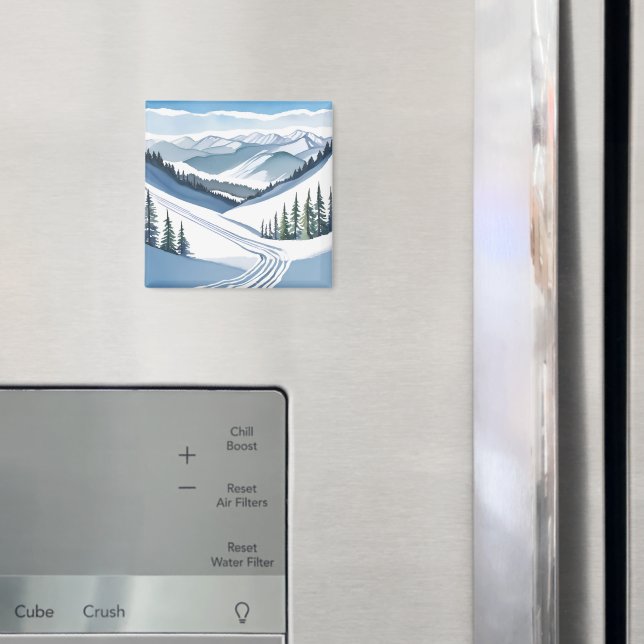 Aimant Montagne de ski aquarelle (In situ (réfrigérateur))