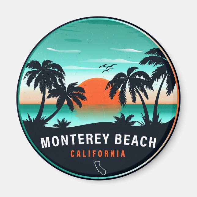 Aimant Monterey Beach California Retro Sunset Souvenirs (Devant)