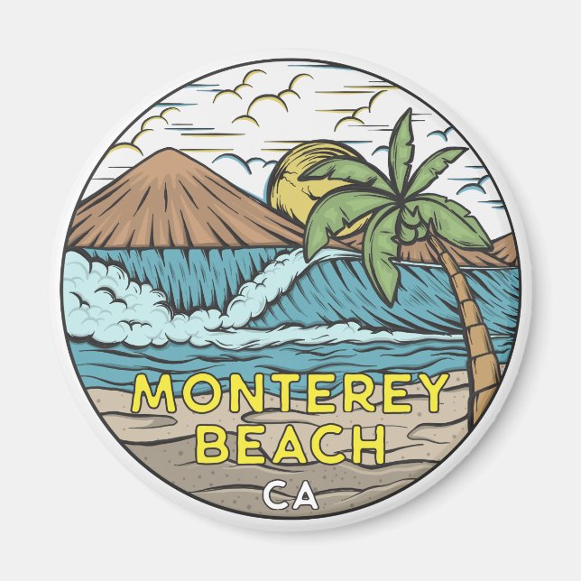Aimant Monterey Beach Californie Vintage (Devant)