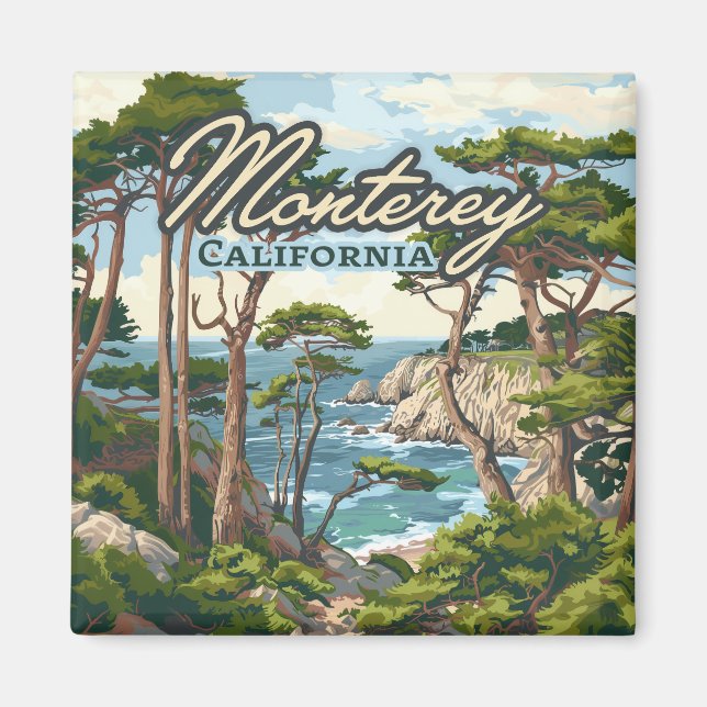 Aimant Monterey California Cypress Trees Ocean Coast (Devant)