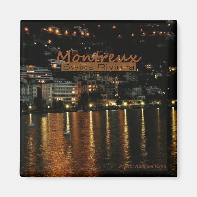 Aimant Montreux Suisse, heure de la nuit Photo Frigo Magn (Devant)