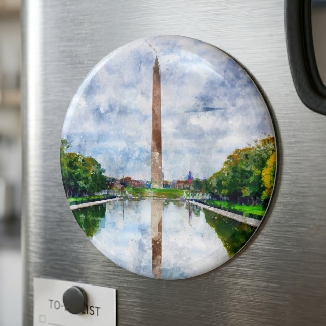Aimant Monument de Washington aquarelle avec reflet (Washington Monument Watercolor with Reflection. Magnet )