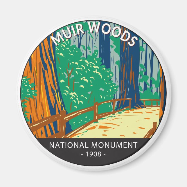 Aimant Monument national de Muir Woods Californie Vintage (Devant)