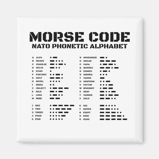 Aimant Morse Code Alphabet phonétique OTAN (Devant)
