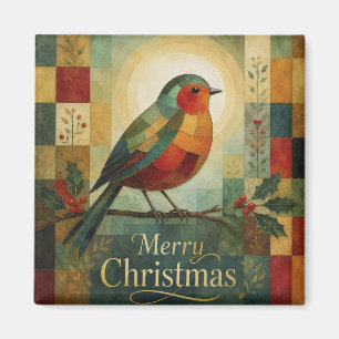 Aimant Mosaïque de Noël Robin Oiseau Houx Baie