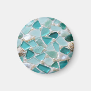 Aimant Mosaïque de verre de mer Charme côtier turquoise