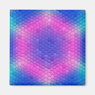 Aimant Mosaïque d'hexagone rose sur dégradé bleu