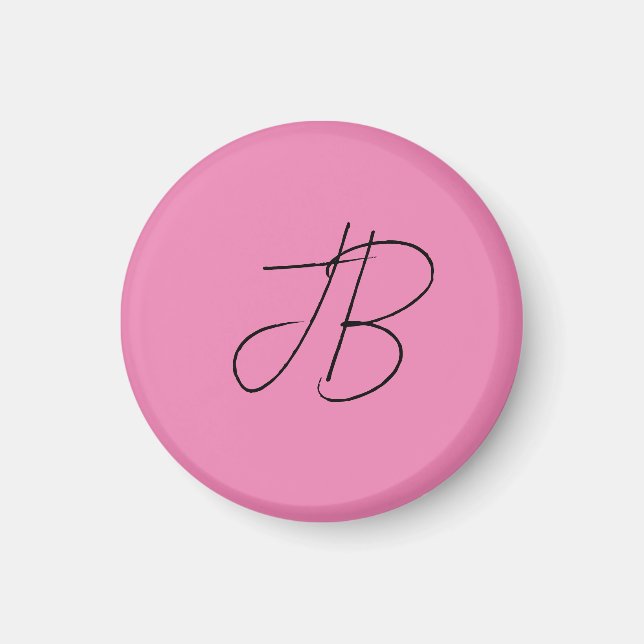 Aimant Mosaïque plaine tendance monogramme initiales rose (Devant)