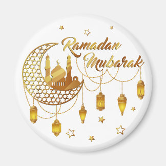 Aimant Mosquée Ramadan Mubarak dorée & Lanternes Décorati
