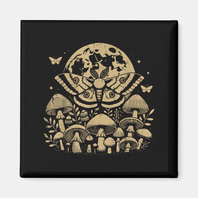 Aimant Moth Full Moon Mushroom Boho Aesthetic Occult Men  (Devant)