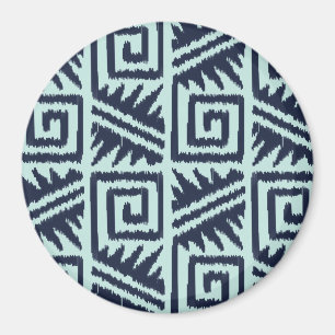 Aimant Motif Aztec Ikat - Indigo et Bleu Clair