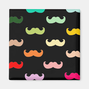 Aimant Motif coloré Rainbow Mustache sur noir