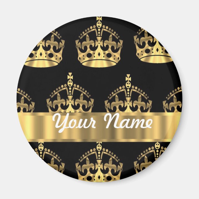 Aimant Motif couronne or sur noir (Devant)
