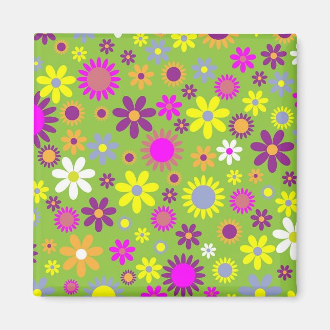 Aimant Motif d'alimentation de fleurs vert brillant (Devant)