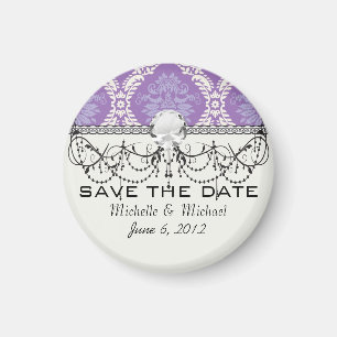Aimant motif damassé crème violet