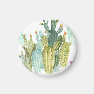 Aimant Motif d'aquarelle vintage Cactus Blooming
