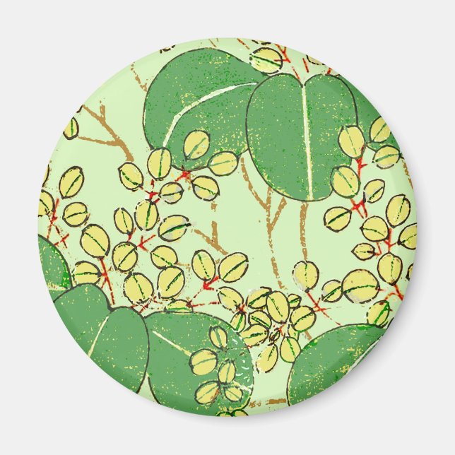 Aimant Motif d'art botanique floral de la feuille japonai (Devant)