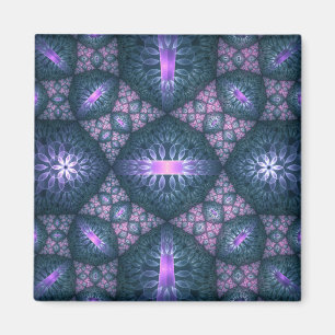 Aimant motif d'art fractal 3D Turquoise violet rose