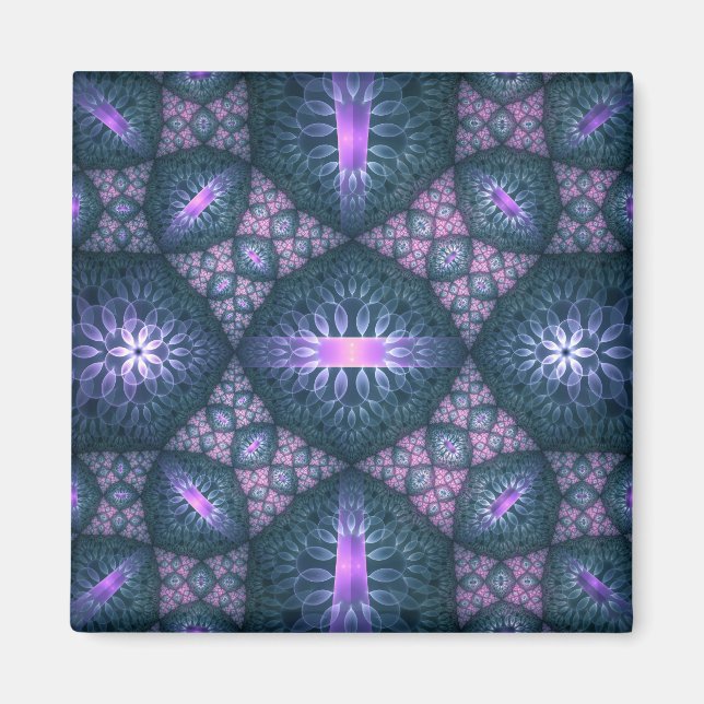 Aimant motif d'art fractal 3D Turquoise violet rose (Devant)
