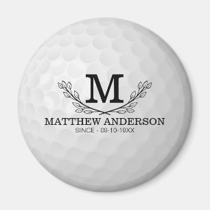 Aimant Motif de balle de golf personnalisé Nom Monogramme