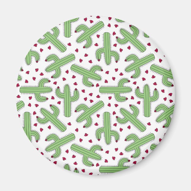 Aimant Motif de cactus et de fleurs roses (Devant)