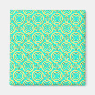 Aimant Motif de cercles géométriques jaune et turquoise