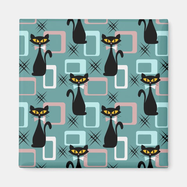 Aimant Motif de chat noir du milieu du siècle (Devant)
