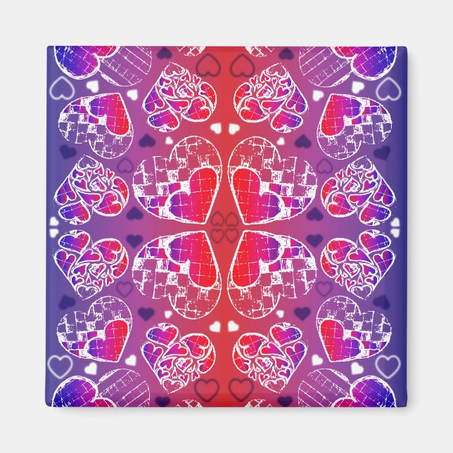 Aimant Motif de coeur romantique violet et rouge Whimsica (Devant)