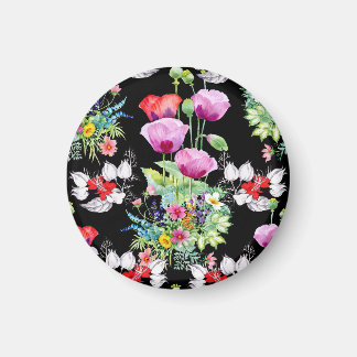 Aimant Motif de fleurs colorées d'été de pavot