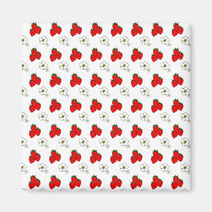 Aimant Motif de fraises et de fleurs rouges rétro