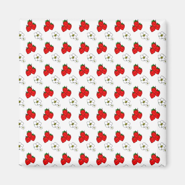 Aimant Motif de fraises et de fleurs rouges rétro (Devant)