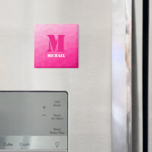 Aimant Motif de maillage géométrique rose chaud Monogramm