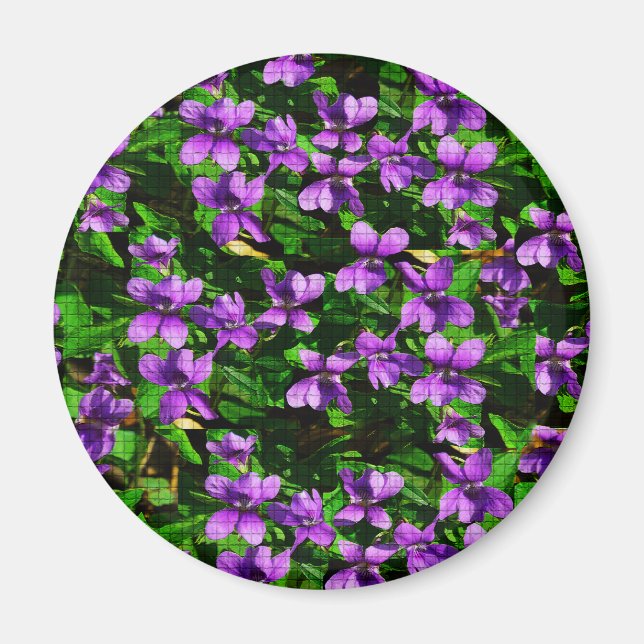 Aimant Motif de mosaïque en bois de violet de fleur WI (Devant)