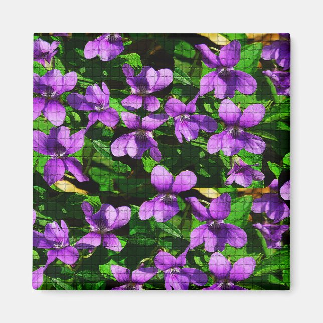 Aimant Motif de mosaïque en bois de violet de fleur WI (Devant)