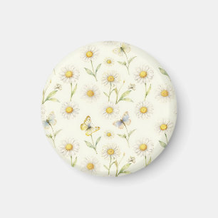 Aimant Motif de prairie à daisy et papillon à l'aquarelle