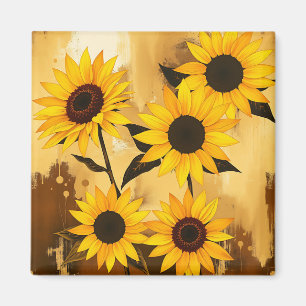 Aimant Motif de tournesol Abstrait aux jaunes d'or