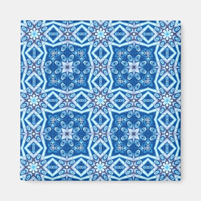 Aimant Motif de tuiles carré à fleurs de couleur bleue (Devant)