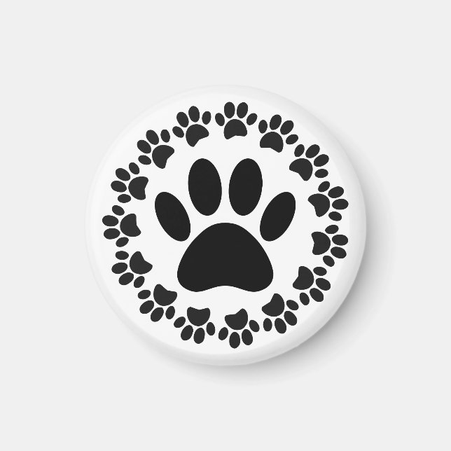 Aimant Motif Empreinte de patte de chien à cadre arrondi (Devant)