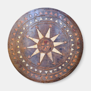 Aimant motif ethnique en bois du soleil de symbole du