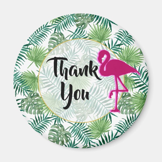 Aimant Motif Feuille tropical et Flamant rose rose Merci (Devant)