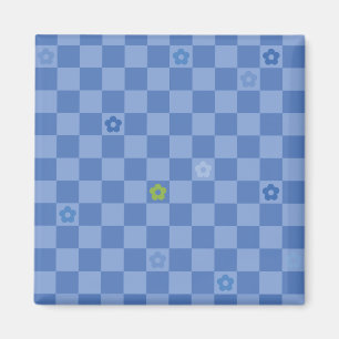 Aimant Motif Fleur à Carreaux N° 01 - Bleu Clair