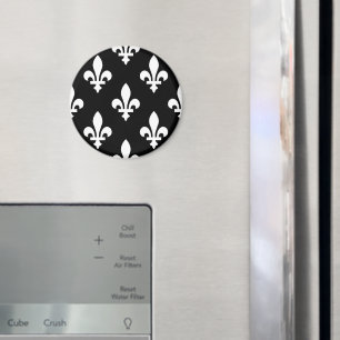 Aimant Motif Fleur de Lis, Royal Français, Blanc sur Noir