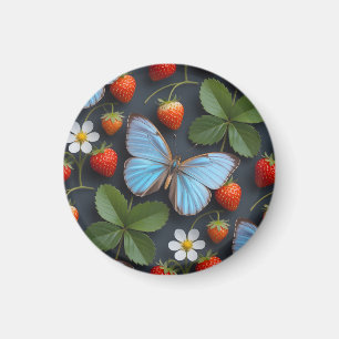 Aimant Motif floral avec papillons morpho bleus