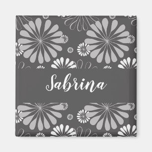 Aimant Motif floral blanc et gris