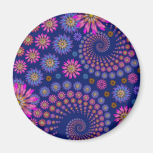 Aimant Motif floral bleu rose violet sur fond bleu