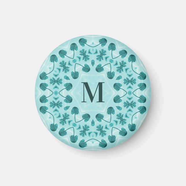 Aimant Motif floral, bleu Turquoise initial (Devant)