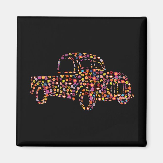 Aimant Motif floral de vieux pick-up (Devant)