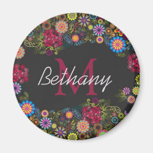Aimant Motif floral foncé assez orné personnalisé