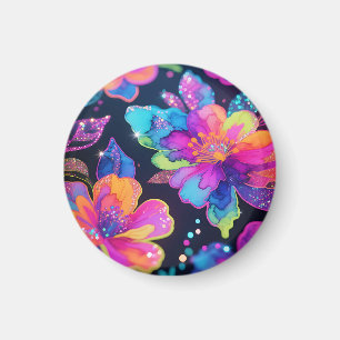 Aimant Motif floral pailleté néon