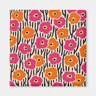 Aimant Motif floral rose chaud et orange